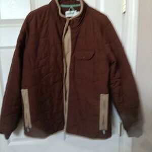 Wellen Men's Large Quilted Puffer Jacket in Brown and Tan